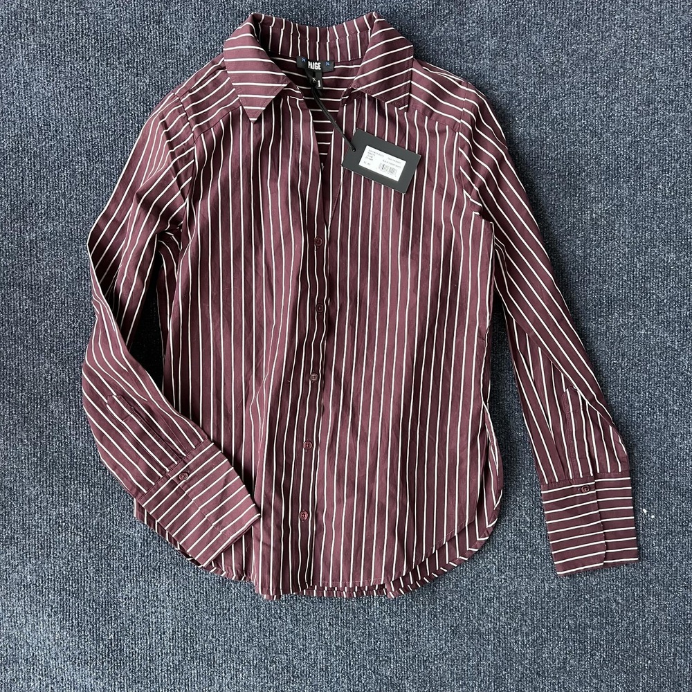 Paige Shirt Womens XS Black Cherry White Striped Davlyn Button Down Long Sleeve